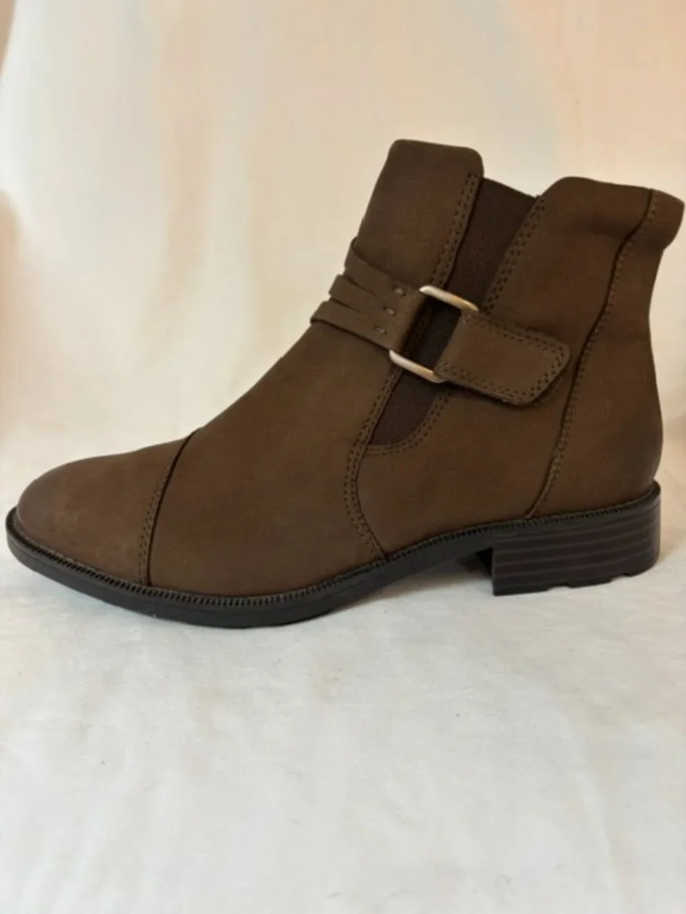 Clarks Women's Adalynn Faye Ankle Boots w/Buckle & Strap in Mushroom Size 10W